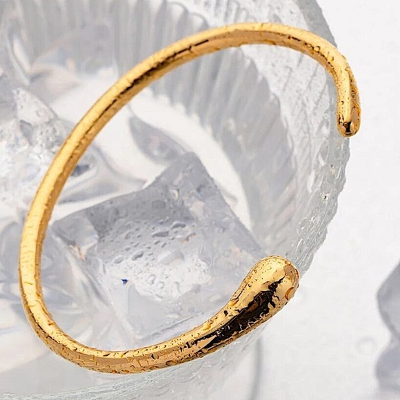 Gold Irregular Geometric Bangle Bracelet, Thick & Thin Cuff, Gold Plated - Picture 9 of 10